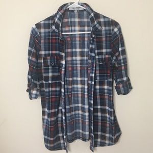 blue and red long sleeve flanel